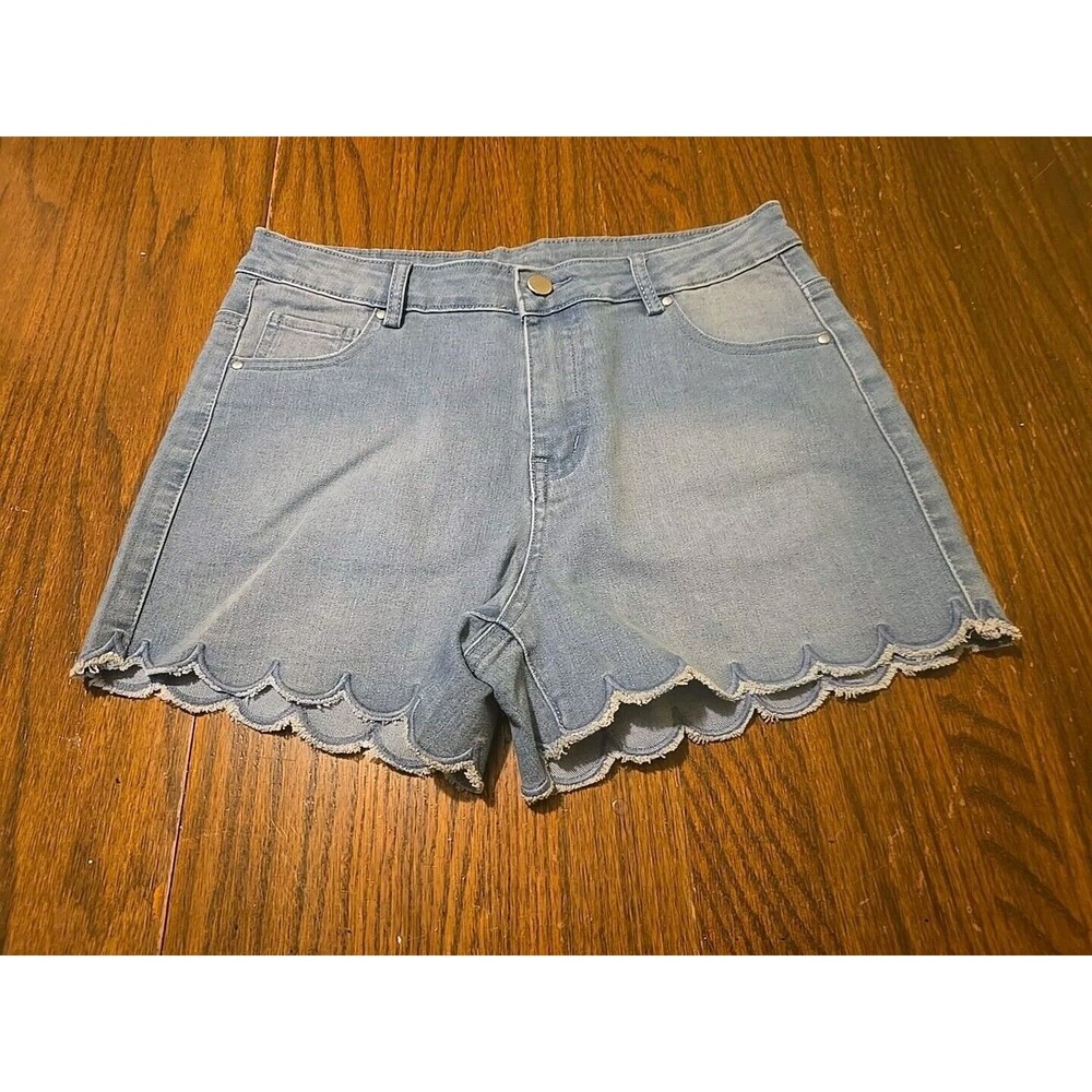 WOMENS ELLISON BLUE 100% COTTON SHORT SHORTS SIZE M WAIST FLAT